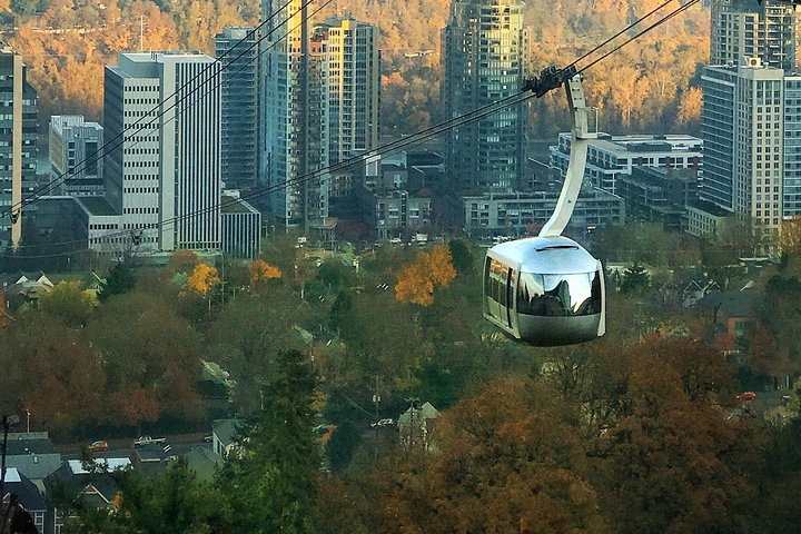 The Aerial Tram hovers above the South Waterfront